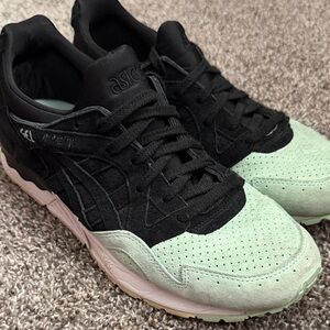 ASICS Black and Mint Green Suede-Accent Sneakers